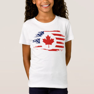 T-Shirt Demi-Canadien Américain : Canada USA Maple Leaf