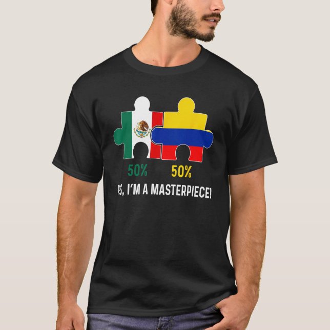 T-shirt Demi-Colombien - Carte du Drapeau Mexicain ADN Mex (Devant)