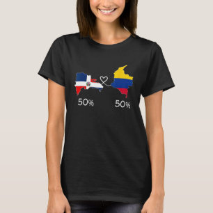 T-shirt Demi-colombien demi-dominicain Drapeau Carte DNA L