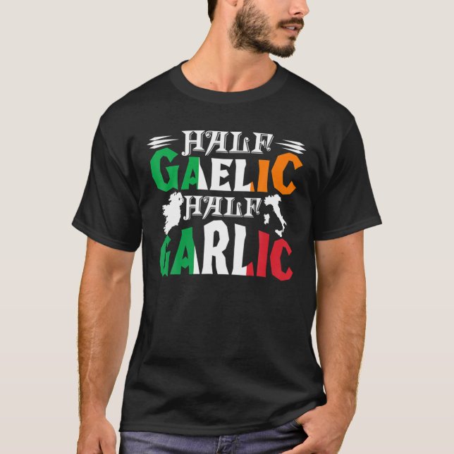 T-shirt Demi-gaélique demi-ail irlandais italien St Patric (Devant)