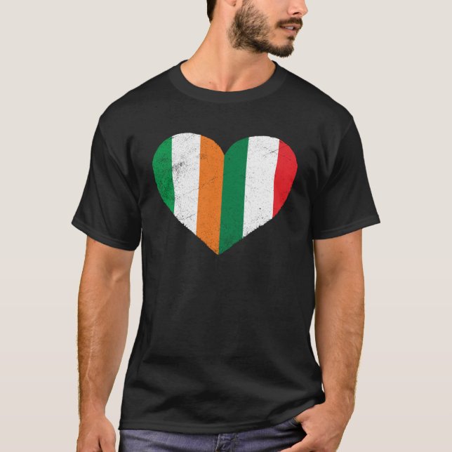 T-shirt Demi-irlandais moitié Italien Coeur Irlande Italie (Devant)