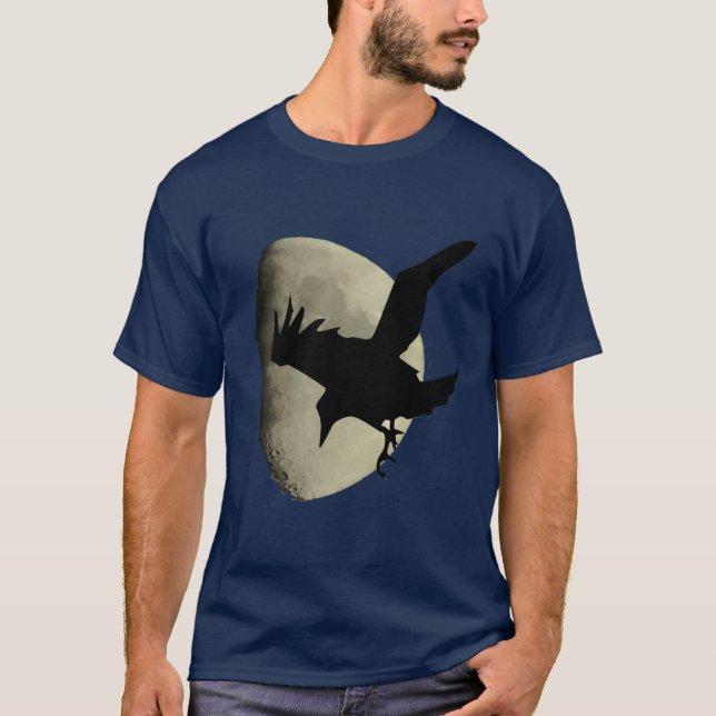 T-shirt Demi-Lune Avec Flying Raven Crow Silhouette (Devant)
