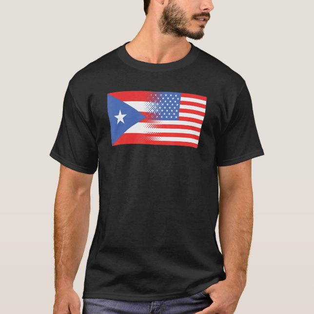 T-shirt Demi Portoricain Demi Drapeau Américain Porto Rico (Devant)