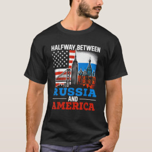 T-shirt Demi-Russe Demi-Américain USA Drapeau Russie Améri