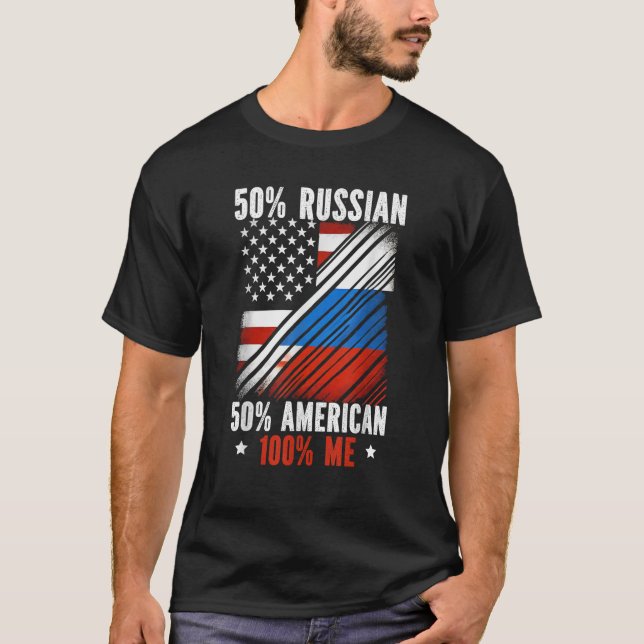 T-shirt Demi-Russe Demi-Américain USA Drapeau Russie Améri (Devant)