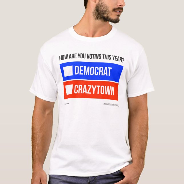 T-shirt DÉMOCRATE contre CRAZYTOWN (Devant)