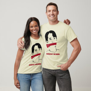 T-shirt Démocratie pour le pochoir de la Birmanie (w/red