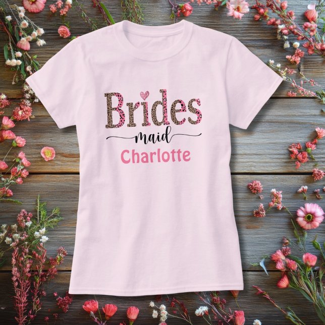 T-shirt Demoiselle d'honneur à impression de léopard gris  (Bridesmaid pink leopard print personalized T-shirt )