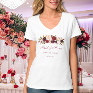 T-shirt Demoiselle d'Honneur Bourgogne Rose Rose Florale