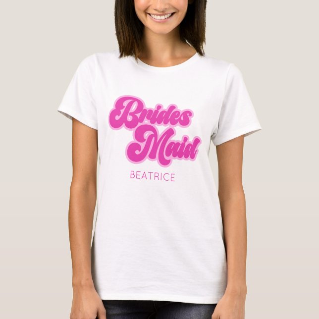 T-shirt Demoiselle d'honneur Bulles Rose Rétro Nom personn (Devant)