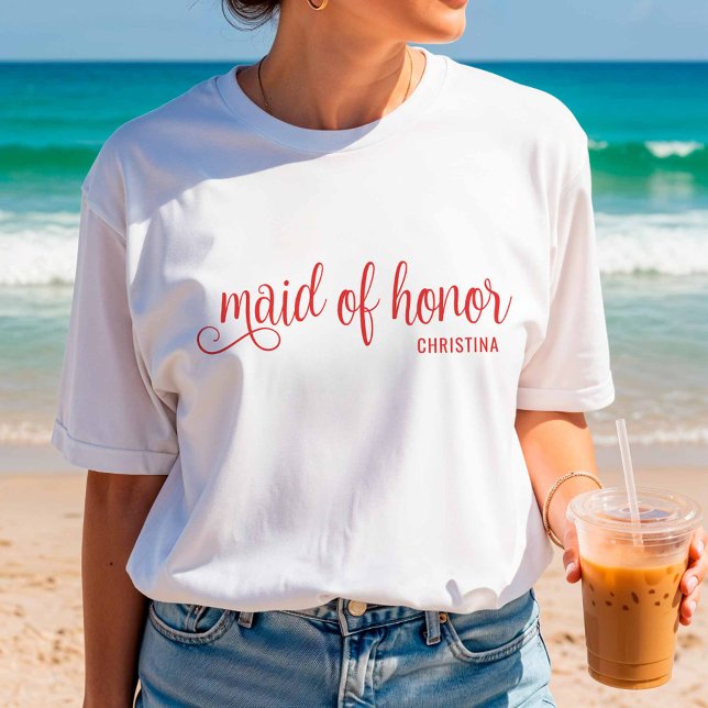 T-shirt Demoiselle d'honneur Calligraphie Rouge Bach  (Créateur téléchargé)