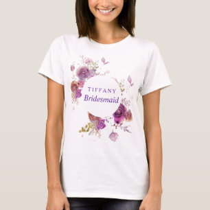 T-shirt Demoiselle d'honneur florale d'aquarelle pourpre