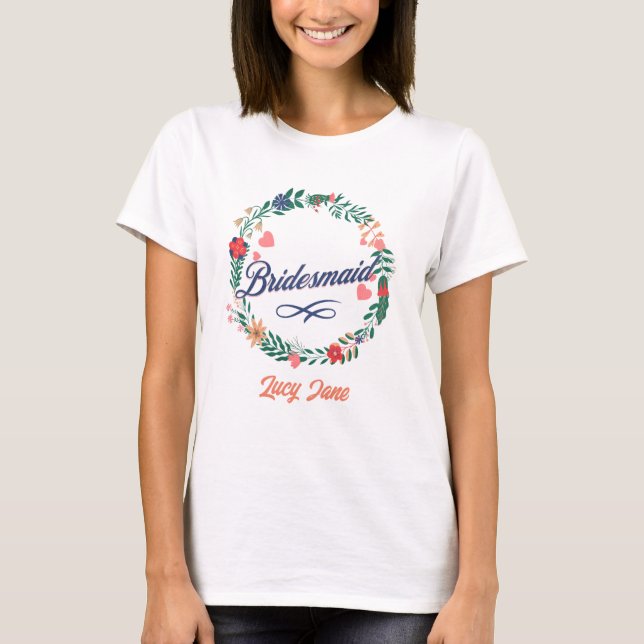 T-shirt Demoiselle d'honneur. Nom modifiable. (Devant)