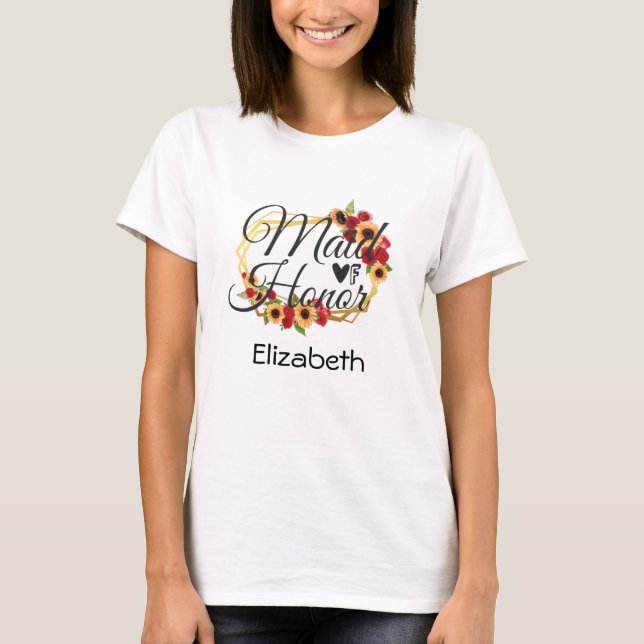 T-shirt Demoiselle d'honneur Tournesols Roses Fleurs Cadea (Devant)