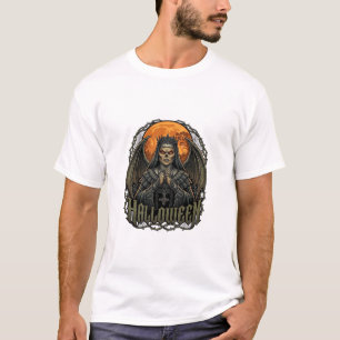 T-shirt Démon de Halloween Couronne de Nonne Ailes Lune Or