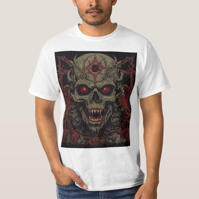 T-shirt Demonic Skull Horror Art – Death Metal Gothic  (Devant)