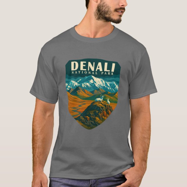 T-shirt Denali National Park Retro Mountain Wilderness Sti (Devant)
