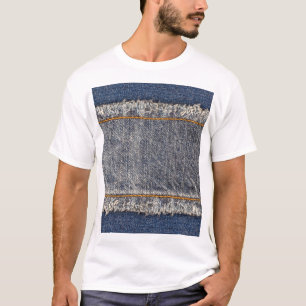 T-shirt Denim Blue Jeans : Décontracté Double Patch