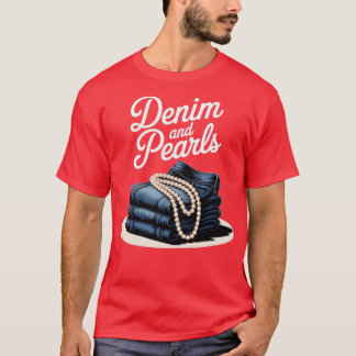 T-shirt Denim et perles pour dames 2025 Denim avec perles