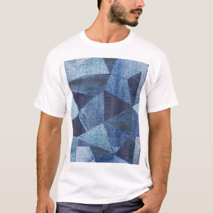 T-shirt Denim Urban : Patchwork à rayures détendues.