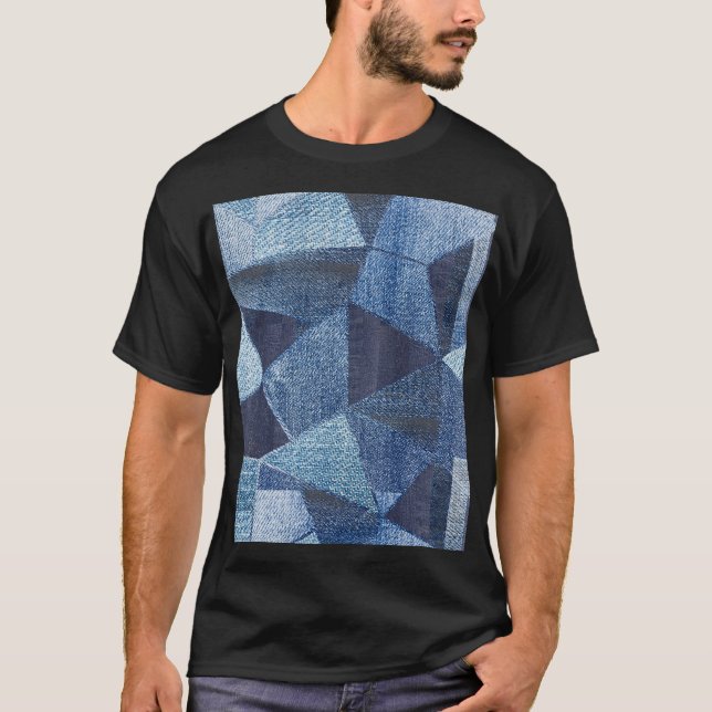 T-shirt Denim Urban : Patchwork à rayures détendues. (Devant)