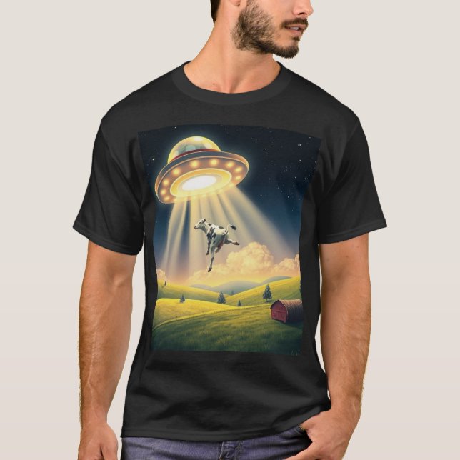 T-shirt d'enlèvement de vache UFO amusant (Devant)