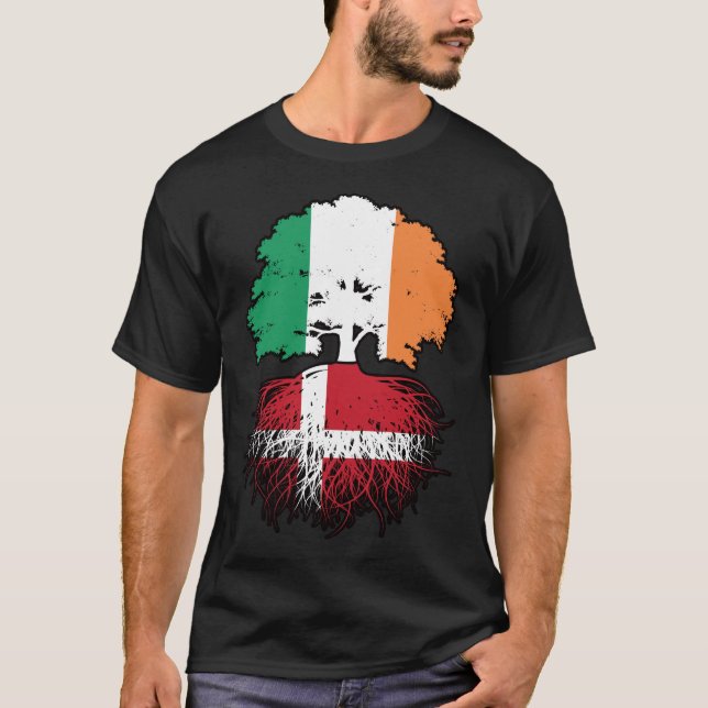 T-shirt Denmark Danish Irish Ireland Tree Roots Flag (Devant)