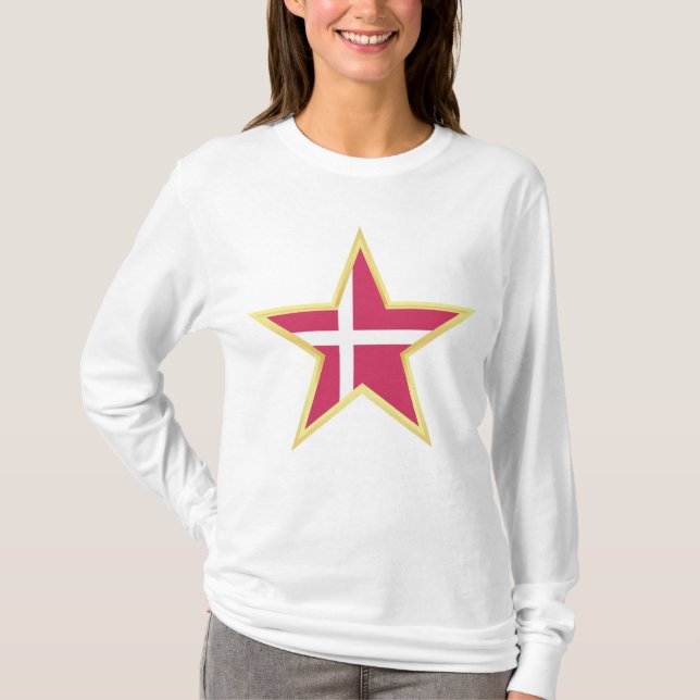 T-shirt Denmark National Flag Star Shape (Devant)