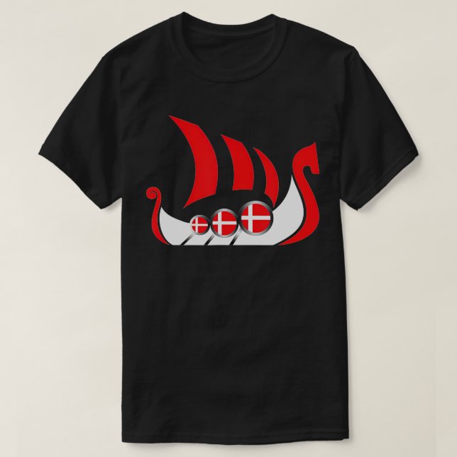 T-shirt Denmark Viking Ship Danish Flag Dragon Boat  (Design devant)