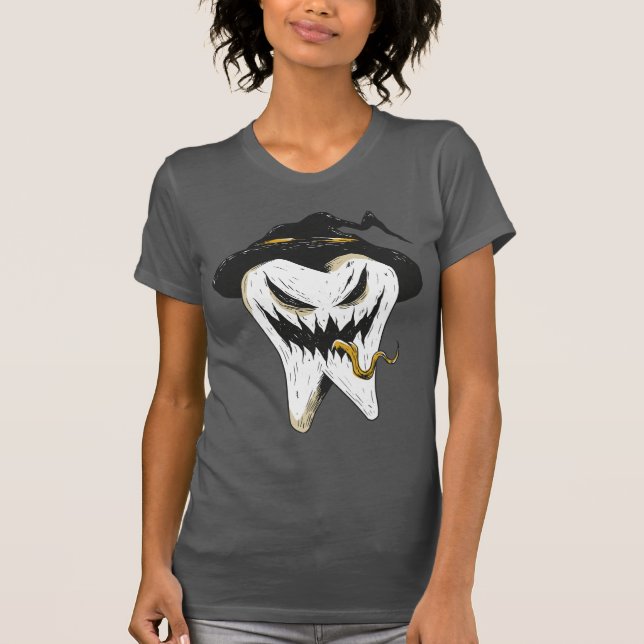 T-shirt Dent Ghoulish effrayante en sorcière Casquette Hal (Devant)