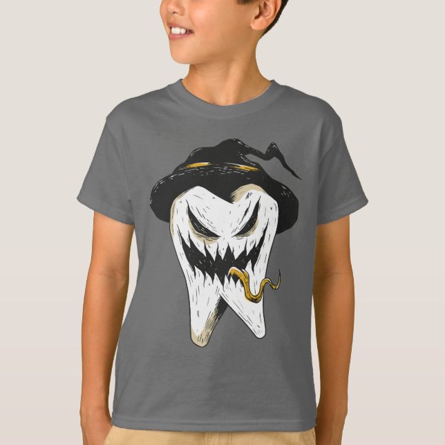 T-shirt Dent Ghoulish effrayante en sorcière Casquette Hal (Devant)