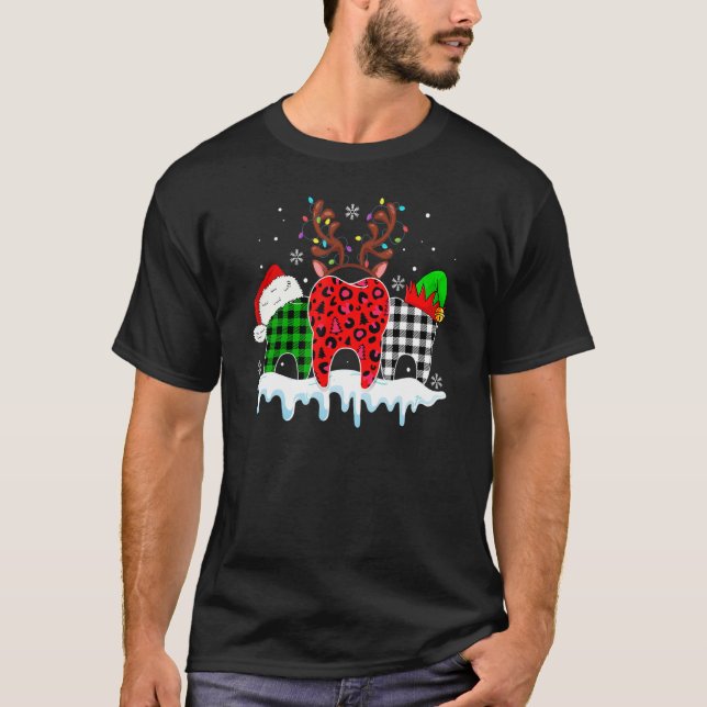 T-shirt Dental Assistant Merry Christmas Leopard Plaid Too (Devant)