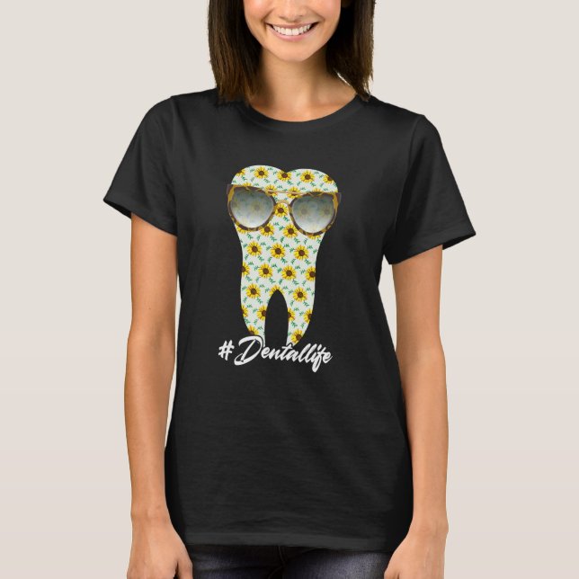 T-shirt Dental Life Tooth Sunflower Leopard Dentist Dental (Devant)
