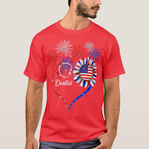 T-shirt Dental Patriotique 4 juillet Drapeau Américain Sun