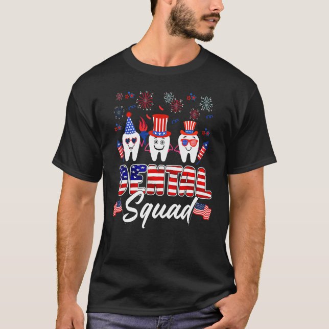 T-shirt Dental Squad Tooth American Flag 4th Of July  Dent (Devant)