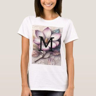 T-shirt Dentelle monogramme fleur de magnolia rose violet