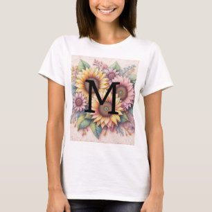 T-shirt Dentelle monogramme floral rose jaune orange tourn