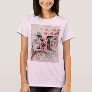 T-shirt Dentelle monogramme florale rose pastel fleur de c