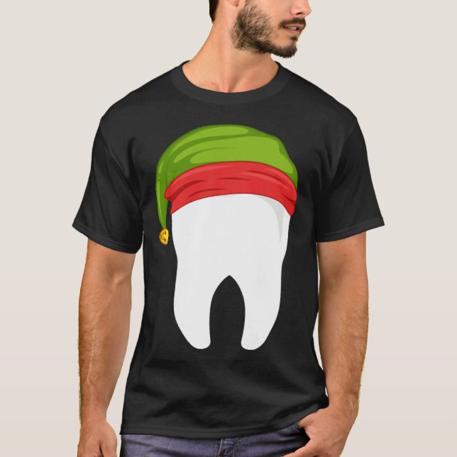 T-shirt Dentist Christmas  tooth Dental  with Elf hat (Devant)