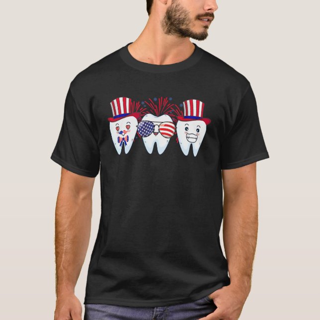 T-shirt Dentiste 4 juillet Dentaire Us Drapeau Patriotique (Devant)