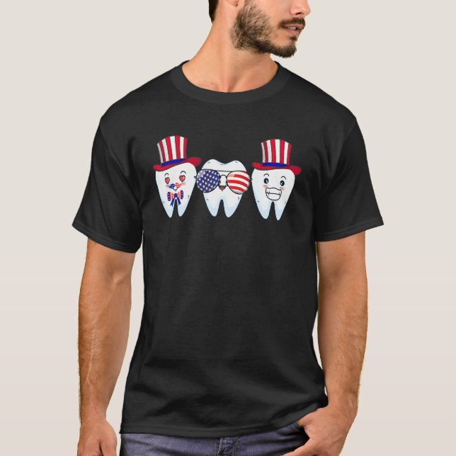 T-shirt Dentiste 4 juillet Dentaire Us Drapeau Patriotique (Devant)