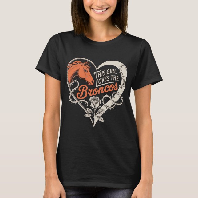 T-shirt Denver Football Girl Heart Cute Horse Lover Orange (Devant)