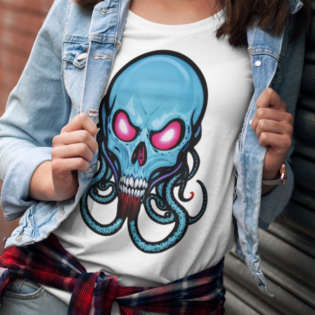 T-shirt Déplaisant bleu gothique stylisé Tentacle Skull Li (Créateur téléchargé)