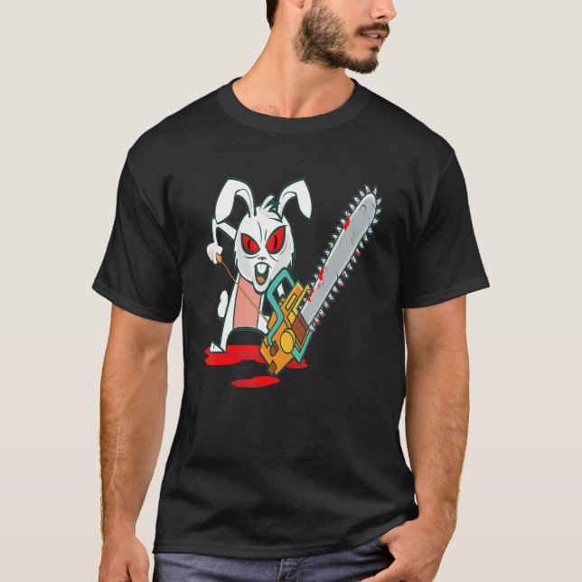 T-shirt Déplaisant Chainsaw Bunny Goth Gothique Halloween  (Devant)