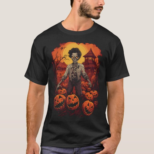 T-shirt Déplaisant Et Cool Halloween Zombie Coréen (Devant)