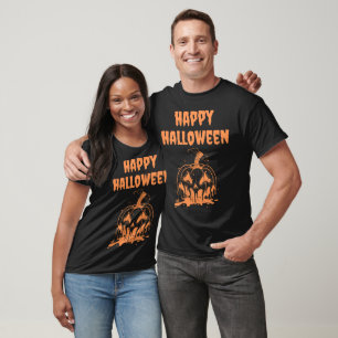 T-shirt Déplaisant Fondre Orange Citrouille Happy Hallowen