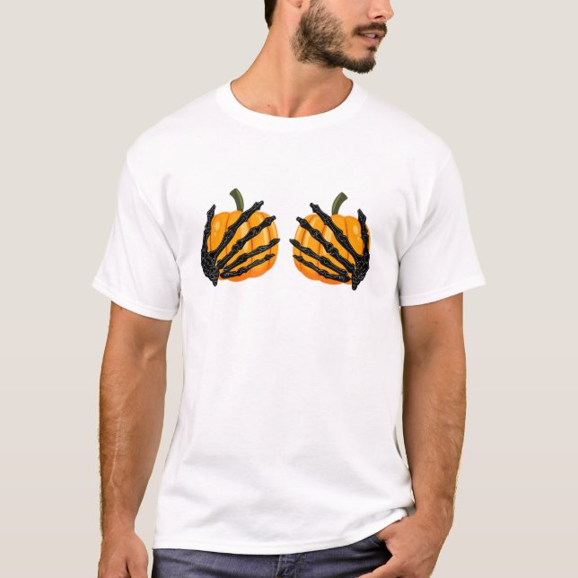 T-shirt Déplaisant Halloween Bra Skeleton Citrouille Pour  (Devant)