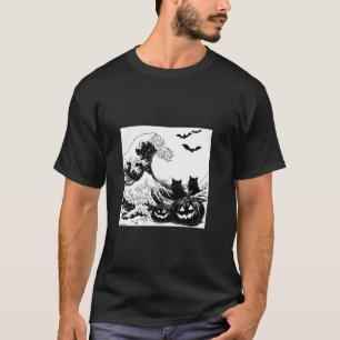 T-shirt Déplaisant Hokusai Wave Halloween Chats T Chemise