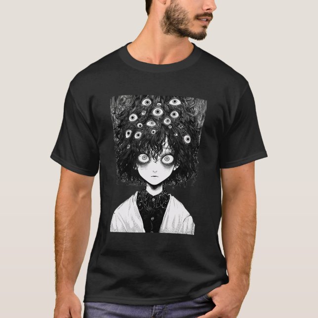 T-shirt Déplaisant Manga Girl Eyes d'horreur Halloween Fri (Devant)