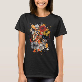 T-shirt Déplaisante effroi Tigre Sugar Crâne Fleur Jour du